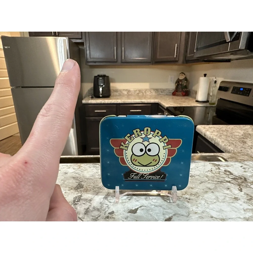 Vintage‎ Sanrio Keroppi Tin Case 1996 Japan Frog Metal Square Blue Green
